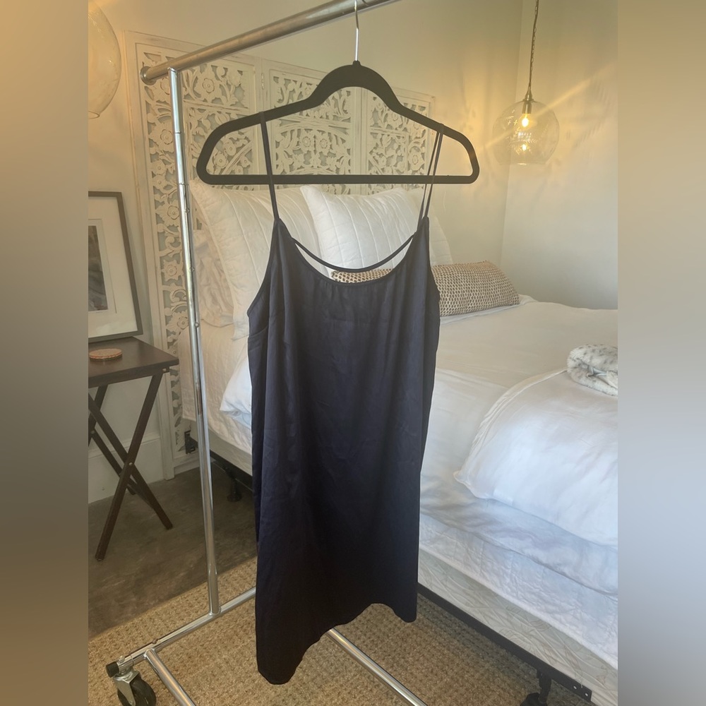 Navy blue silk slip dress